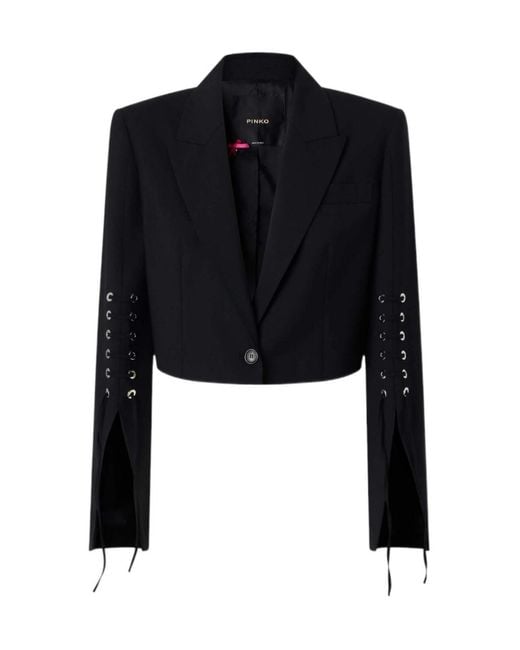 Pinko Black Lace-Up Cropped Jacket