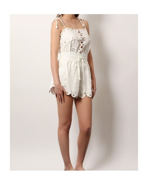 Farm Rio White Eyelet-Embroidered Scalloped-Hem Shorts