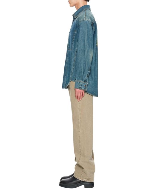 Wooyoungmi Blue Floral Embroidered Denim Shirt for men
