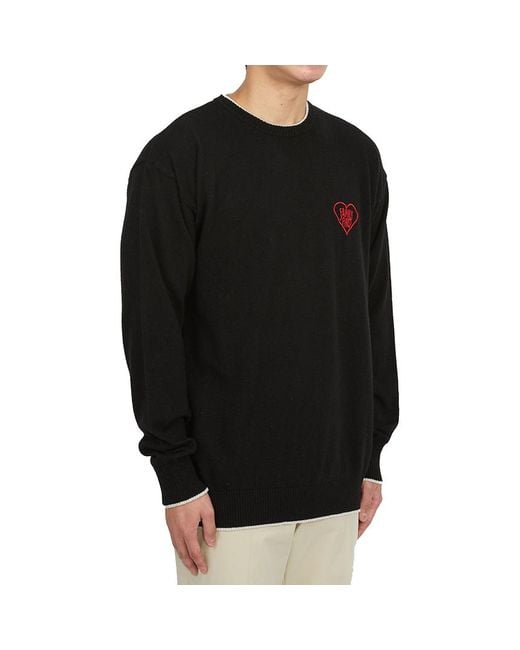 FAMILY FIRST Black Embroidered-Logo Crew-Neck Jumper for men