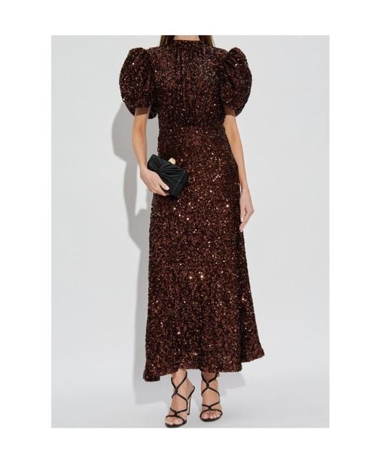 rotate brown sequin dress ROTATE BIRGER CHRISTENSEN Sequins V-neck Maxi Dress | Brown