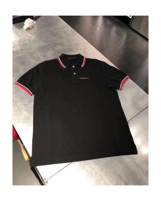 Prada Black Short Sleeve Button Polo Shirt for men