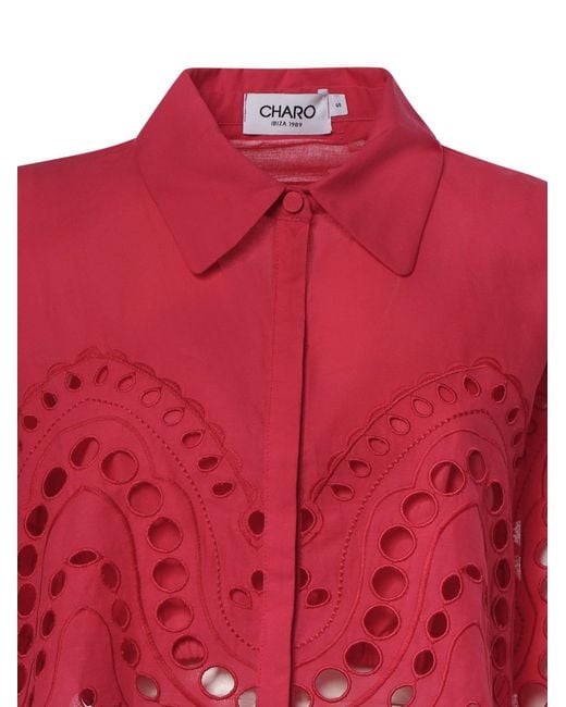 Charo Ruiz Red Storm Broderie-Anglaise Cropped Shirt