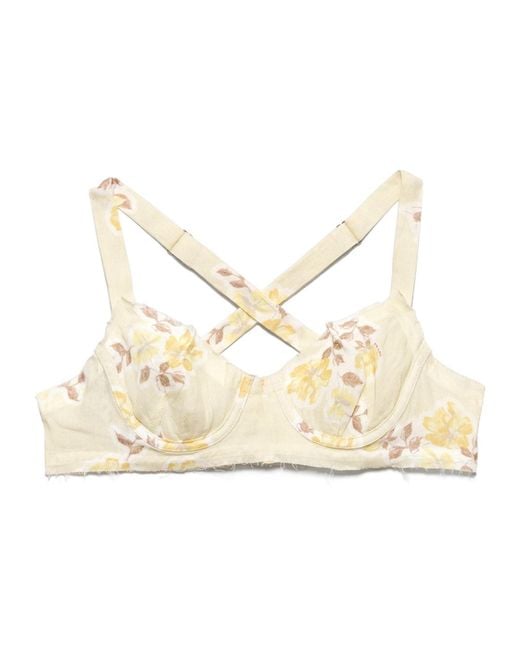 Prada Natural Floral Print Old Linen Bra