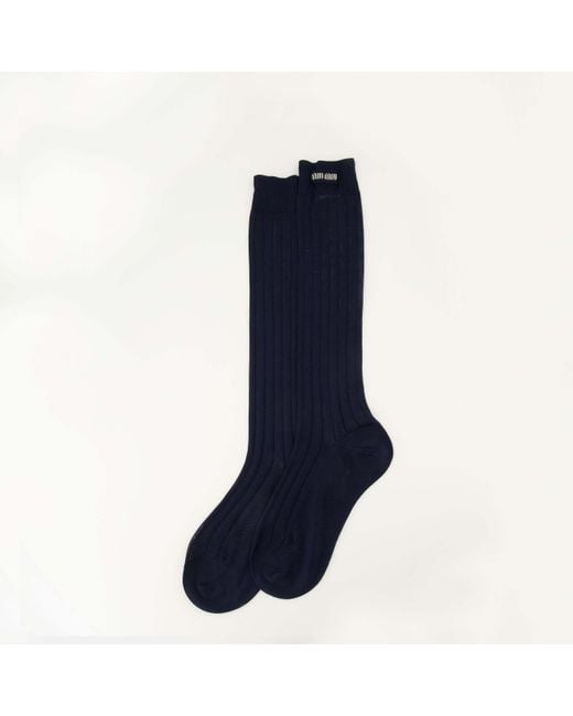 Miu Miu Blue Chaussettes En Soie
