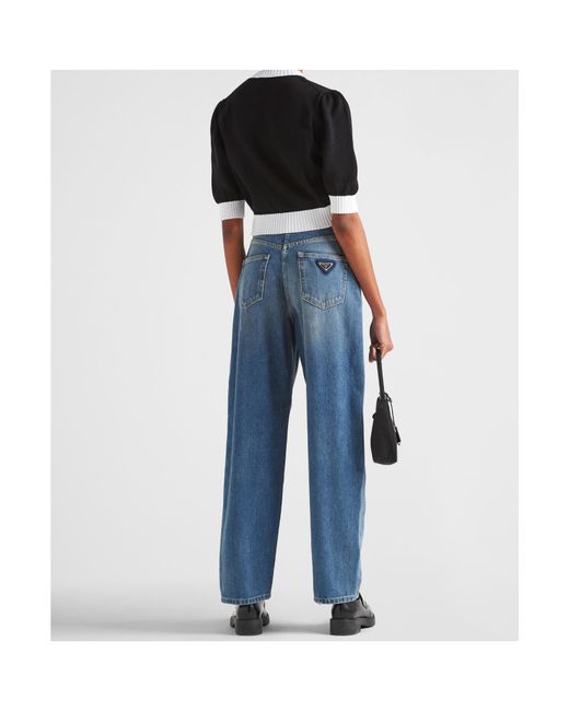 Prada Blue Triangle Wide-Leg Jeans