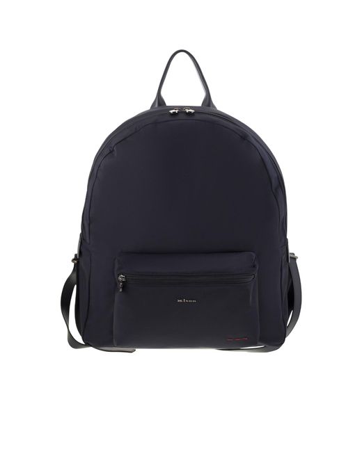 Kiton Blue Logo Lettering Zipped Backpack for men
