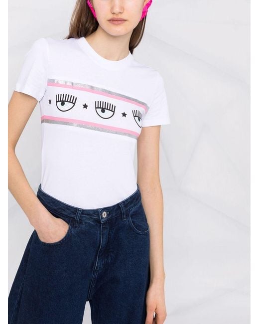Chiara Ferragni White Eye-Print Cotton T-Shirt