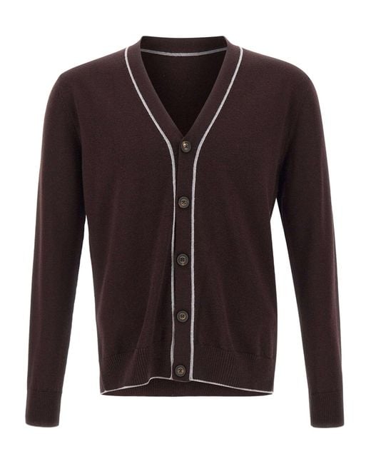 Eleventy Brown Long-Sleeved Knitted Cardigan for men