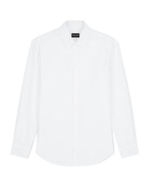Giorgio Armani White Regular Fit Cotton Seersucker Shirt for men