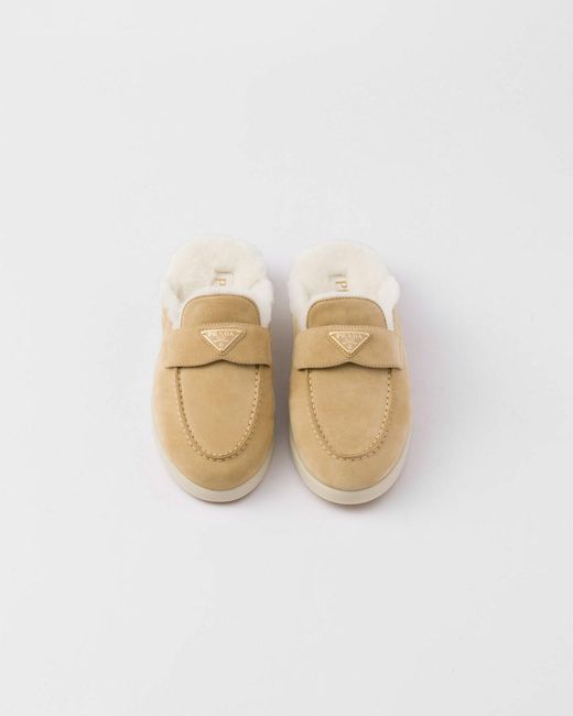 Prada Multicolor Triangle-Logo Round-Toe Mules