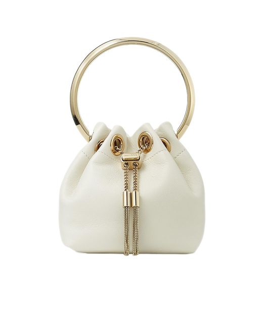 Jimmy Choo White Mini Bon Bon Bucket Bag