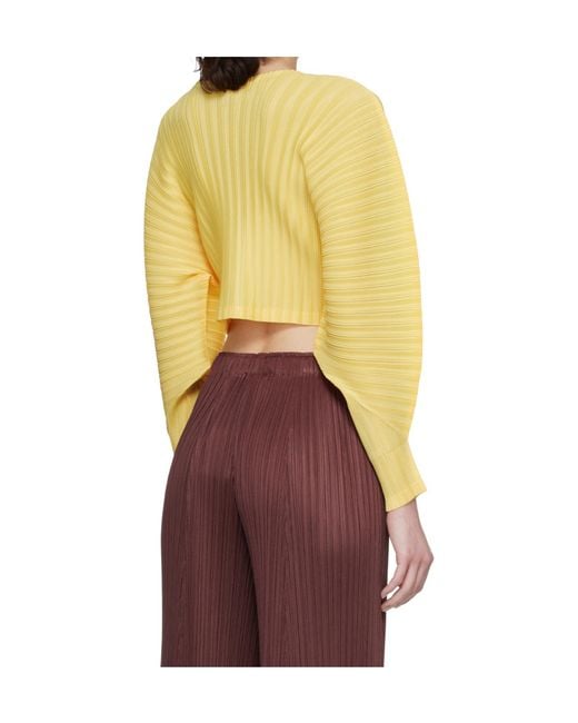 Pleats Please Issey Miyake Yellow Pleated Knit Cardigan