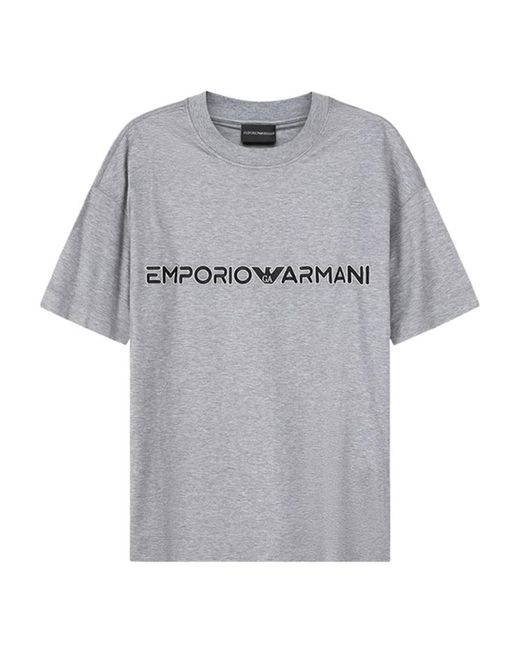 Emporio Armani Gray Logo-Print Crew-Neck T-Shirt for men
