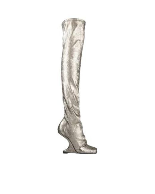 Rick Owens White Metallic Overtheknee Boots