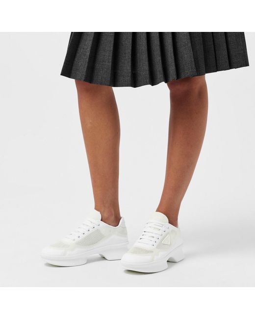 Prada White Lace-Up Platform Sneakers