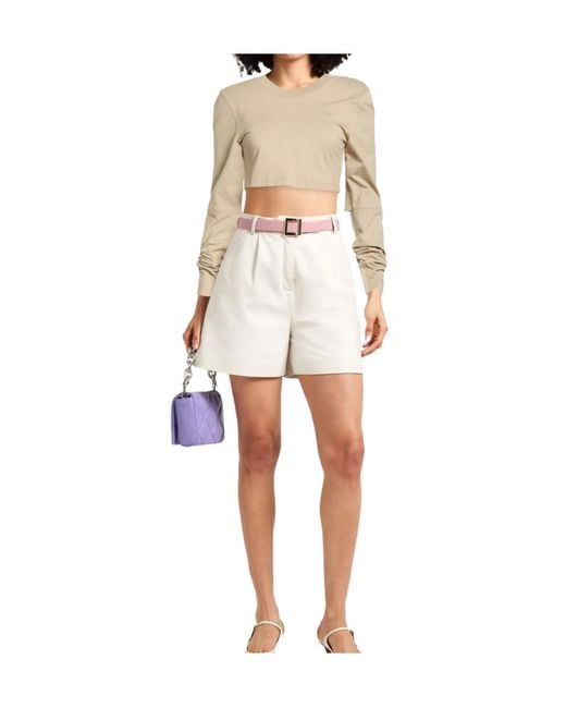 Jacquemus Natural Solid-Color Long-Sleeve Cropped T-Shirt