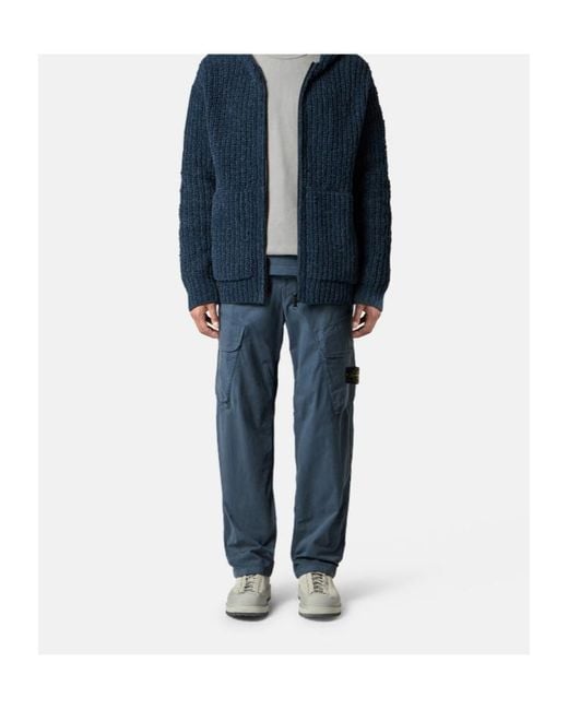 Stone Island Blue Loose-Fit Cargo Trousers With Snap Pockets for men
