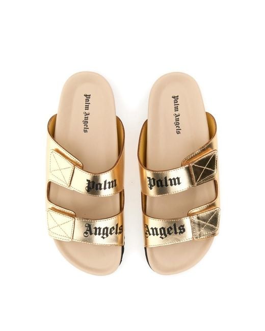 Palm Angels Metallic Logo Printed Slip-On Sandals