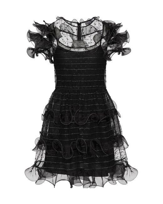 RED Valentino Black Ruffled Mini Dress