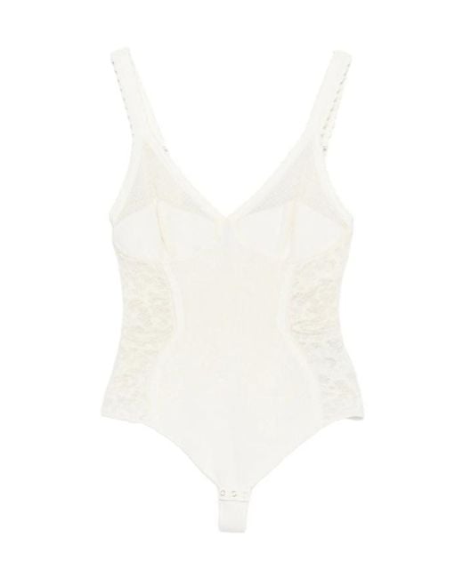 Elisabetta Franchi White Lace-Panelled Sleeveless Top