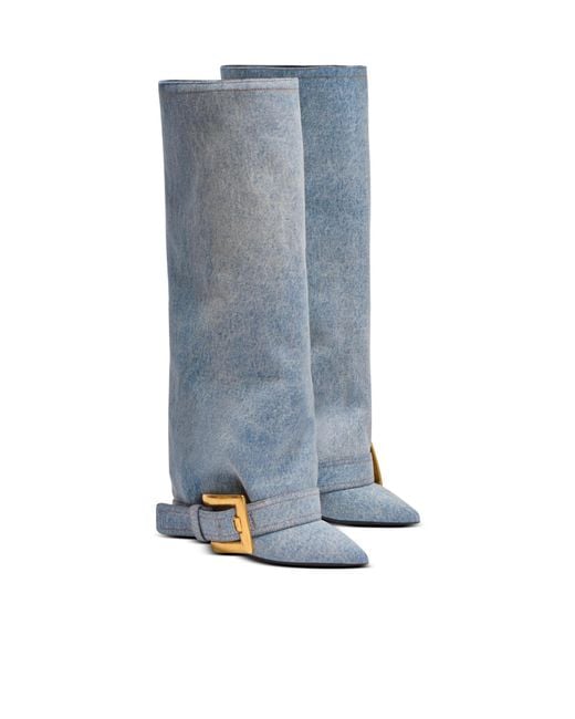 Balmain Blue Anthem Denim Boots
