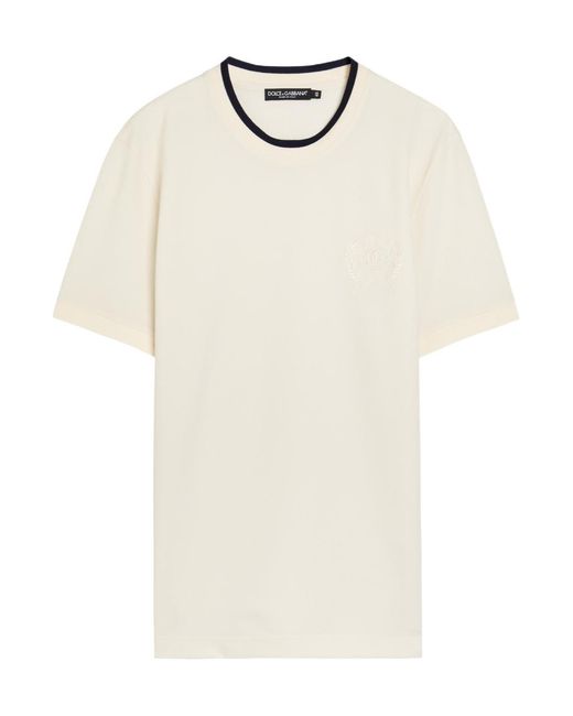 Dolce & Gabbana White Logo-Embroidered Piqué Cotton T-Shirt for men