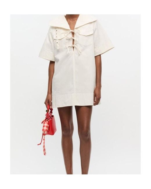 Ganni White Laced Belted Mini Dress