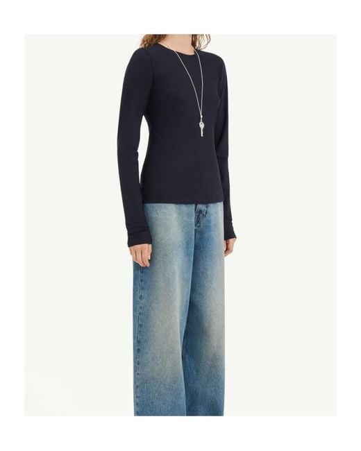 MM6 by Maison Margiela Blue Long Sleeved Crewneck Top