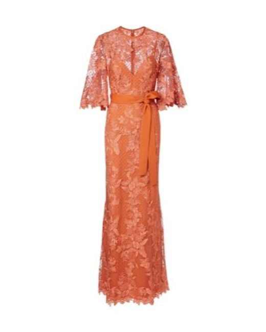 Elie Saab Orange Embroidered Lace And Tulle Gown