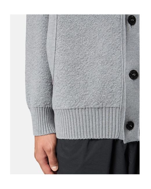 Stone Island Gray Loose-Fit V-Neck Cardigan With Pockets for men
