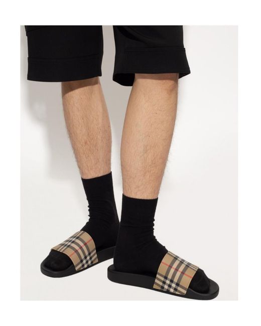 Burberry White Checked Slip-On Slides for men