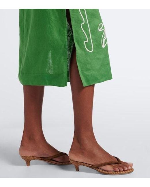 Farm Rio Green Embroidered Halterneck Linen Midi Dress