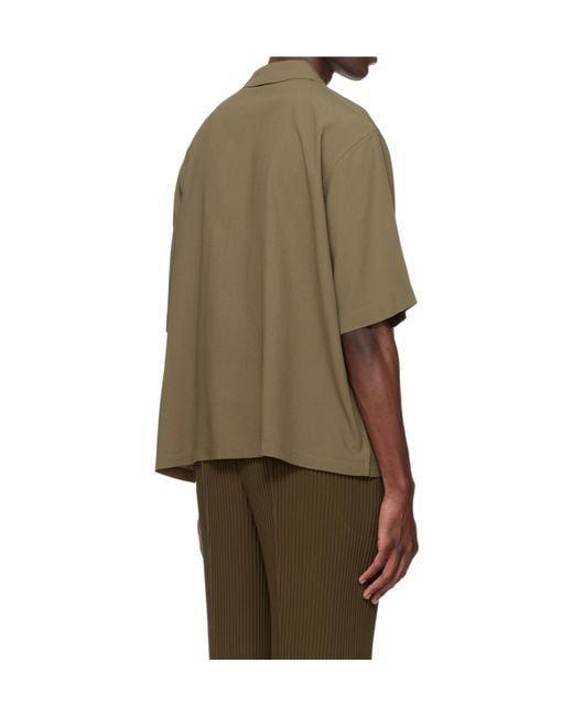 Homme Plissé Issey Miyake Green Embroidered Short-Sleeve Shirt for men