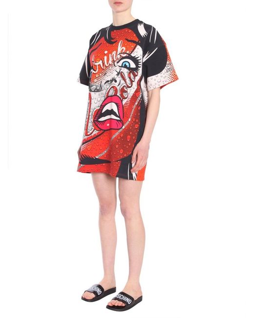 Moschino Red Printed Crewneck Dress