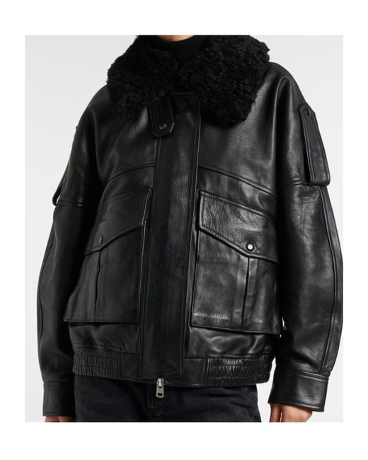 Agolde Black Zippered Long-Sleeved Leather Jacket
