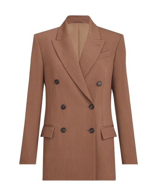 Brunello Cucinelli Brown Virgin-Wool And Viscose Tricotine Blazer With Monili
