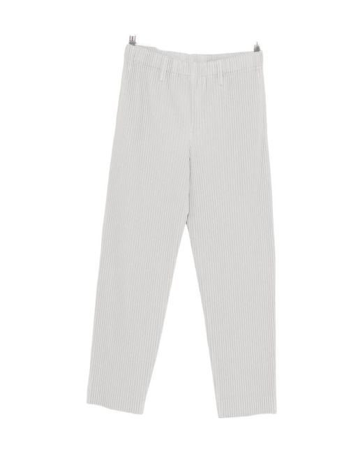 Homme Plissé Issey Miyake White Homme Plissé Issey Miyake Pleated Straight Leg Trousers for men