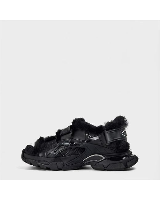 Balenciaga Black Track Faux-Shearling Sandals