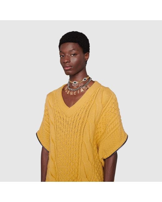 Gucci Yellow V-Neck Long Sleeved Sweater for men
