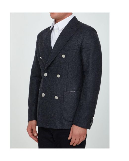Tonello Blue Double-Breasted Flannel Jacket for men