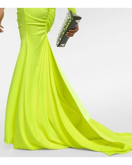 Alex Perry Yellow Ruched Satin Gown