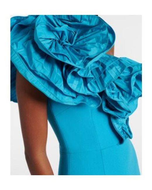 Rebecca Vallance Blue Ella Ruffled One-Shoulder Gown