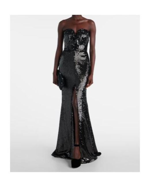 Elie Saab Black Sequined Strapless Silk-Blend Gown