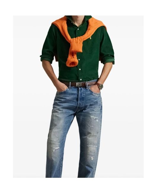 Polo Ralph Lauren Green Pony Embroidered Corduroy Shirt for men