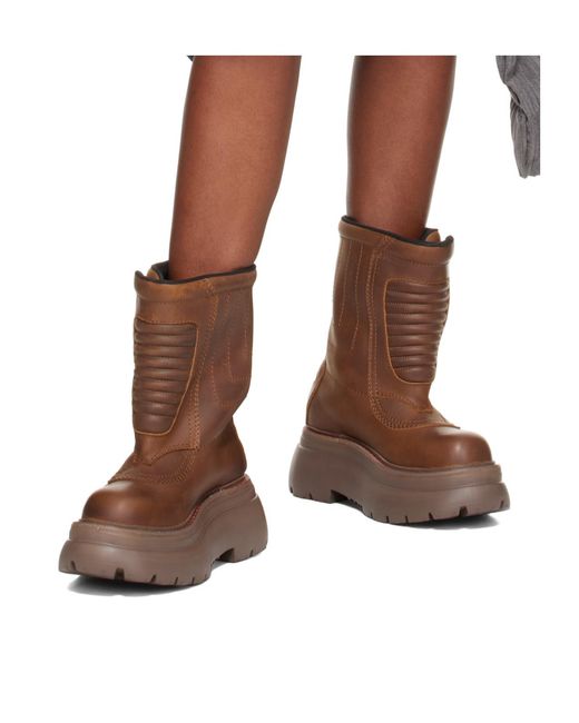 R13 Brown Chunky Racing Ankle Boots