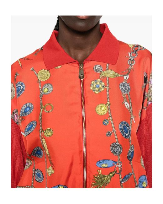 Versace Red Jewellery-Printed Zipped Cardigan