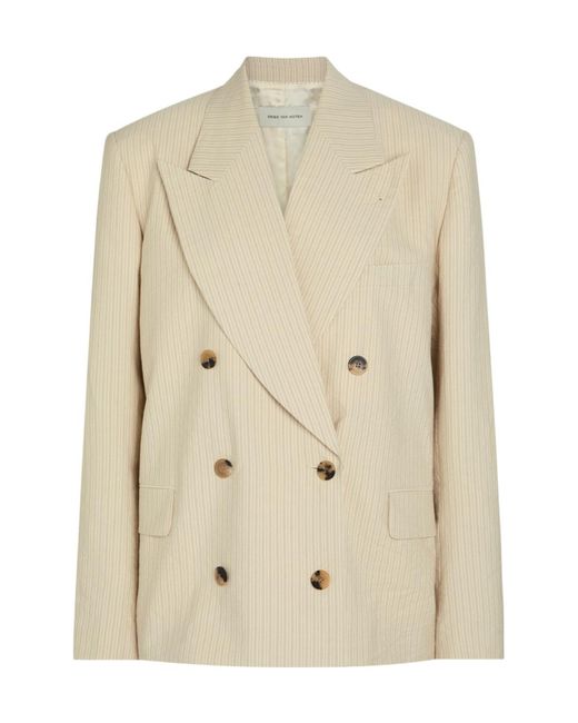 Dries Van Noten Natural Pinstriped Double-Breasted Blazer