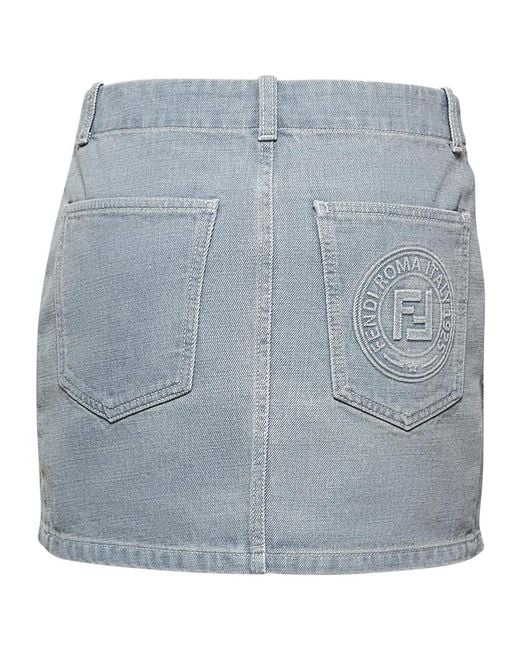 Fendi Blue Ff Embossed Denim Mini Skirt