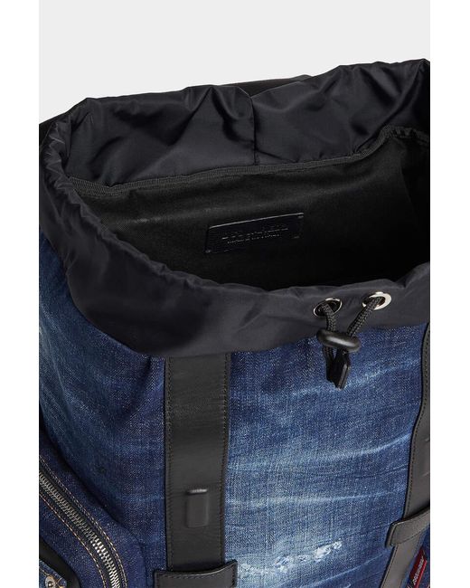 DSquared² Blue Distressed Denim Backpack for men